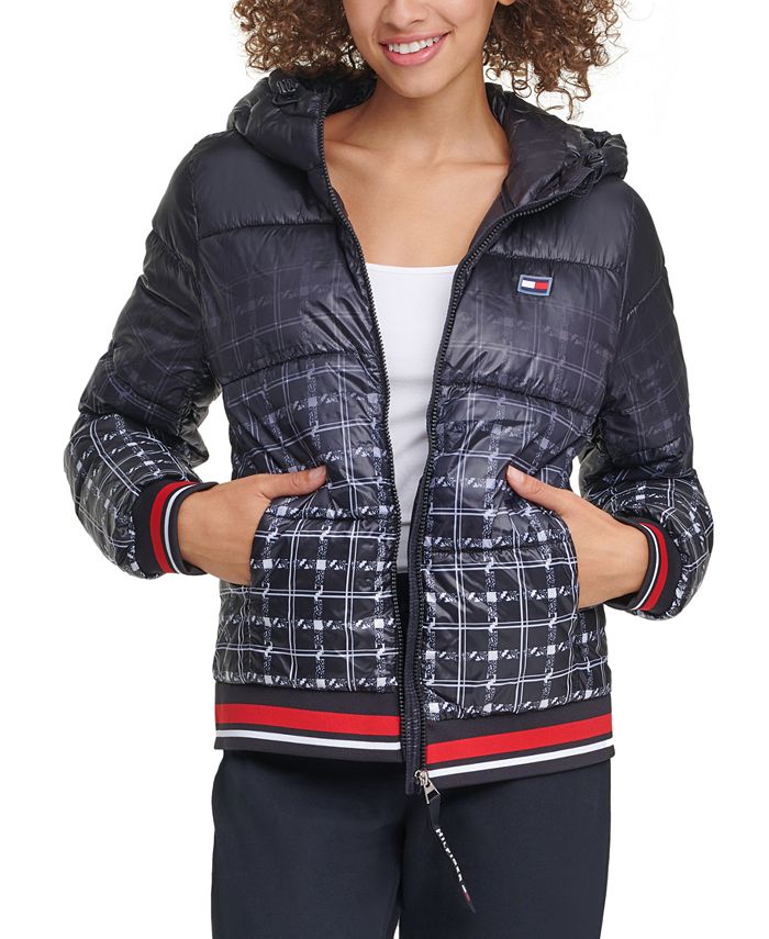 Tommy Hilfiger Hooded Ombré-Plaid Puffer Jacket - Macy's