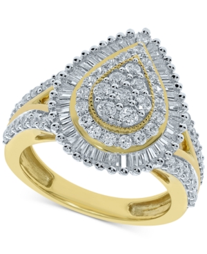 image of Diamond Teardrop Baguette Halo Cluster Ring (1-1/2 ct. t.w.) in 10k Gold