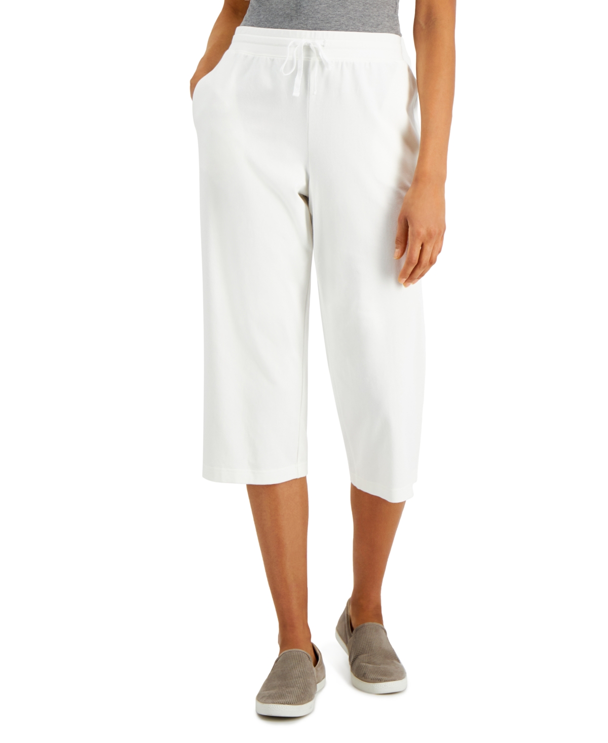 Petite Knit Drawstring Capri Pants, Created for Macy's - Bright White