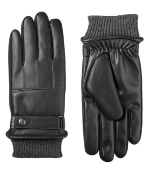 Isotoner Signature Men's Sleekheat Belted Faux Nappa Touchscreen Gloves