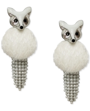 image of Inc Gold-Tone Bead & Faux Fur Fox Drop Earrings, Created for Macy-s
