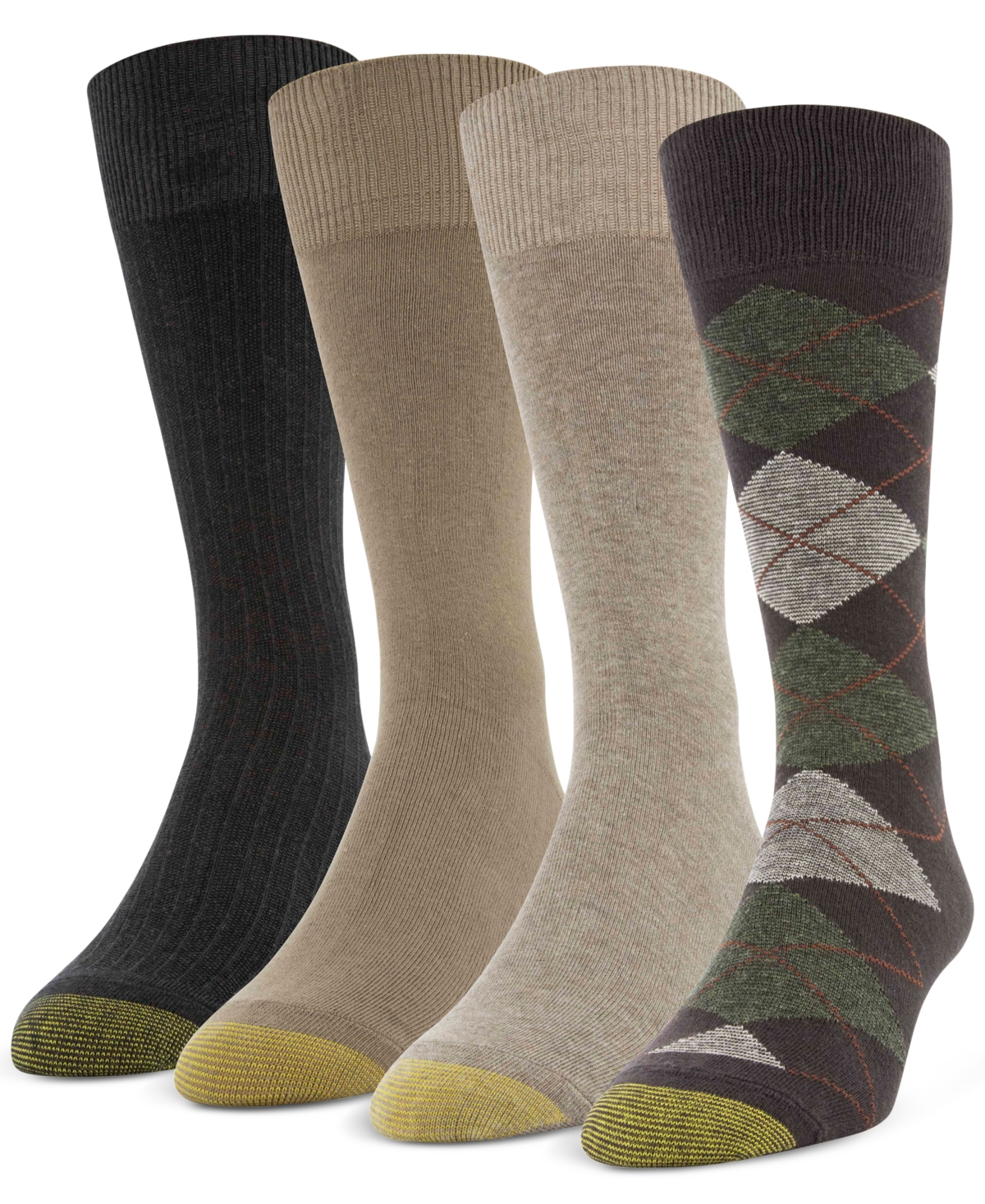 Men's 4-Pack Casual Argyle Crew Socks - Brown Heather, Taupe Heather, Taupe, Bro