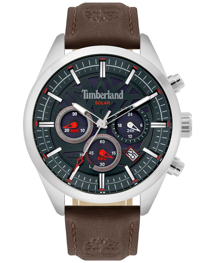 Timberland - Men's Solar Chronograph Brown Leather Strap Watch 46mm