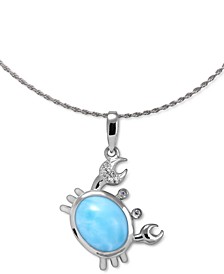 Larimar & White Sapphire (1/20 ct. t.w.) Crab 21" Pendant Necklace in Sterling Silver