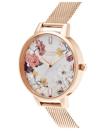 Olivia Burton - Women's Sparkle Floral Rose Gold-Tone Mesh Bracelet Watch 34mm