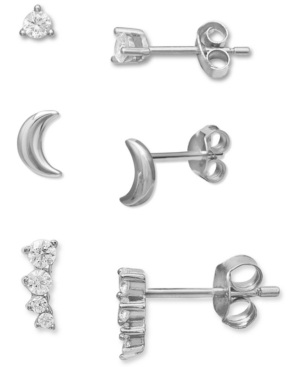 image of Giani Bernini 3-Pc. Set Cubic Zirconia Crawler & Stud Earrings in Sterling Silver, Created for Macy-s