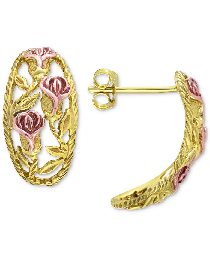 Giani Bernini Flower Curved Drop Earrings in 18k Gold- & 18k Rose Gold ...