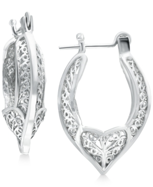 image of Giani Bernini Filigree Heart Hoop Earrings in Sterling Silver, Created for Macy-s