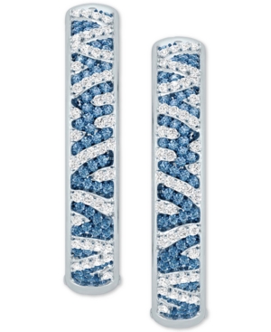 image of Blue & White Diamond Animal Print Hoop Earrings (1 ct. t.w.) in Sterling Silver