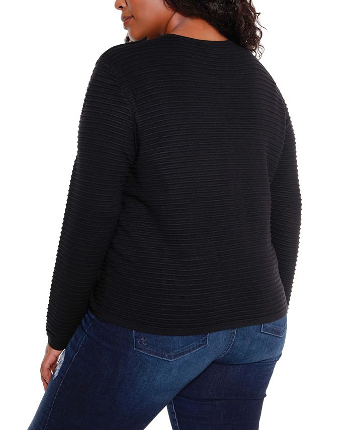 Belldini Black Label Women's Plus Size Ribbed Open Cardigan with ...