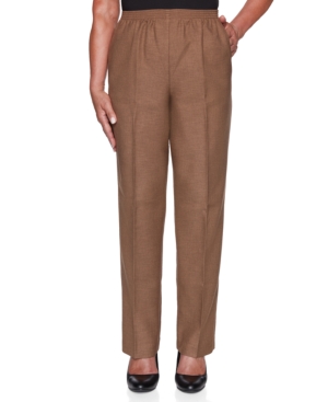 Alfred Dunner Plus Size Signature Fit Textured Trouser Short Length Pants In Taupe