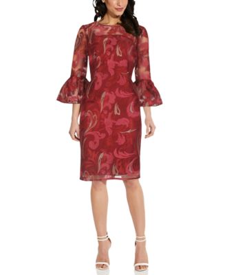 Adrianna Papell Embroidered Bell-Sleeve Sheath Dress - Macy's