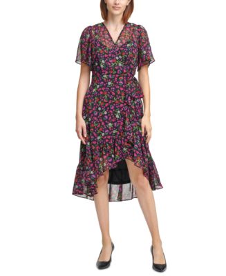 Calvin Klein Flutter-Sleeve Faux-Wrap Dress - Macy's