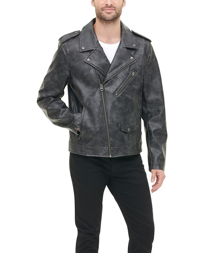 Levi's Men's Washed Faux Leather Asymmetrical Motorcycle Jacket Macy's