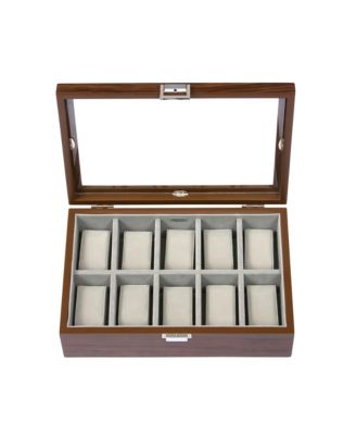 Mele Co. Jayson Glass Top Wooden Watch Box in Mahogany Finish