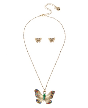 image of Betsey Johnson Butterfly Pendant Stud Earrings Set