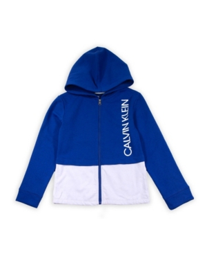 image of Calvin Klein Performance Big Girls Colorblock Layered Zip Fleece Hoodie with Screenprint