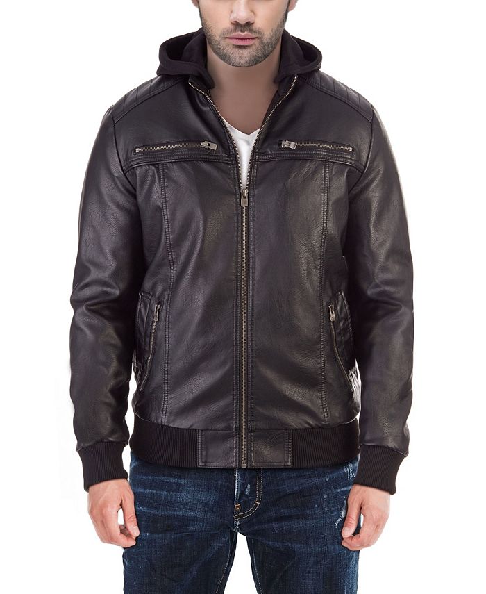 X-Ray Men's Hooded Faux-Leather Moto Jacket with Patch Detail - Macy's