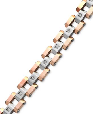 Men's Diamond Bracelet in Stainless Steel and Rose Ion-Plate (1/5 ct. t.w.)