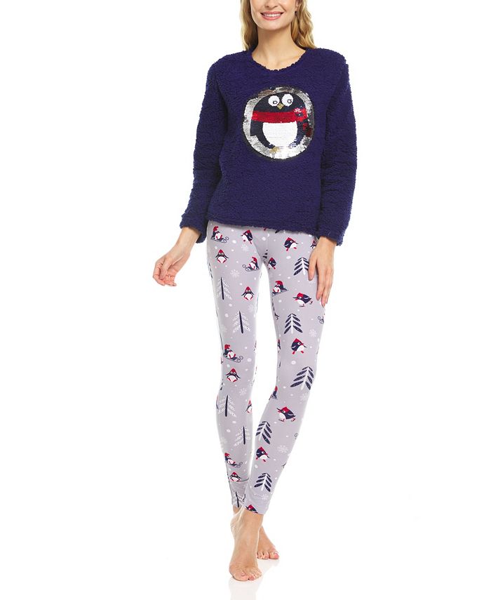 It's Just A Kiss Women's Plush Printed Long Sleeve and Pajama Set - Macy's