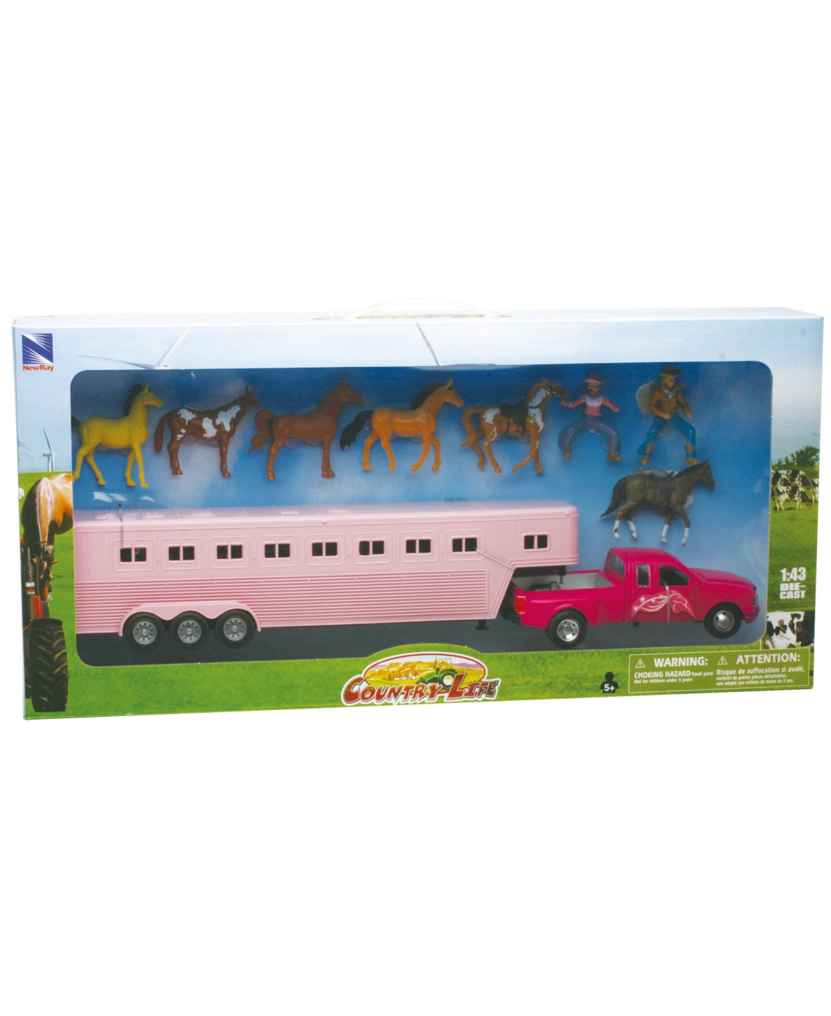 New Ray Kids' Die Cast 1:32 Pink Pick Up With Fifth Wheel
