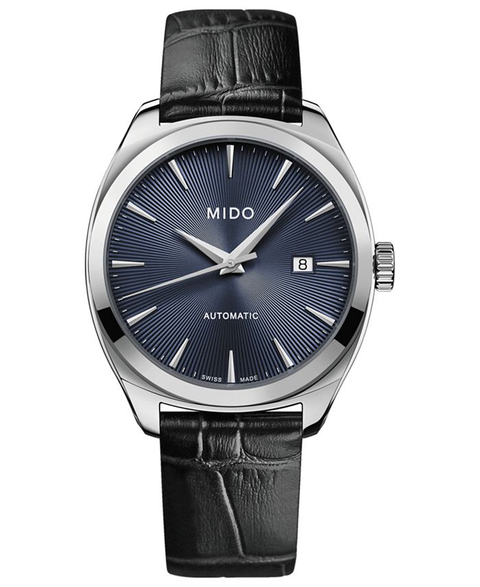 Mido - Men's Swiss Automatic Belluna Royal Black Leather Strap Watch 41mm