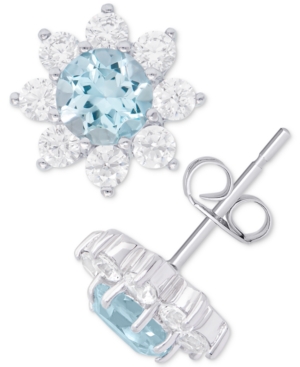image of Blue Topaz (1-1/8 ct. t.w.) & Cubic Zirconia Flower Stud Earrings in Sterling Silver