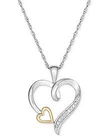 Diamond Accent Two-Tone Heart 18" Pendant Necklace in Sterling Silver & 10k Gold
