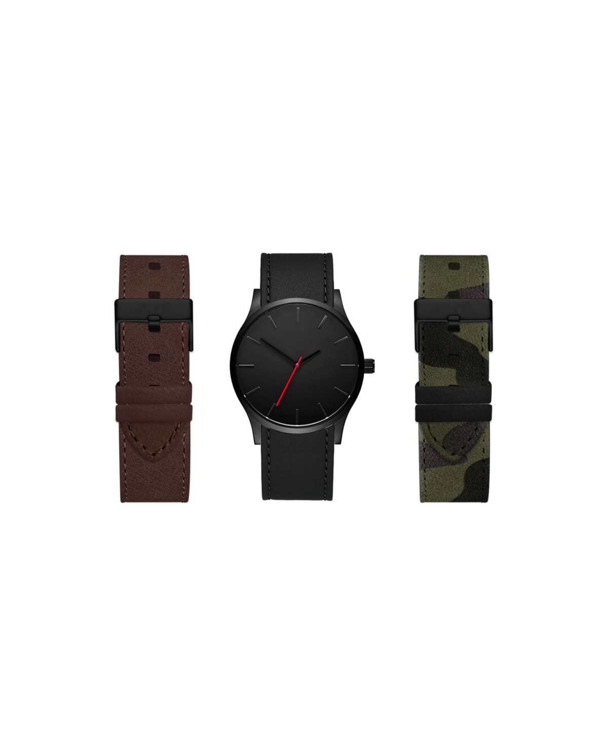 American Exchange Men's Quartz Dial Black Leather Strap Watch, 42mm with Interchangeable Straps, Set of 3