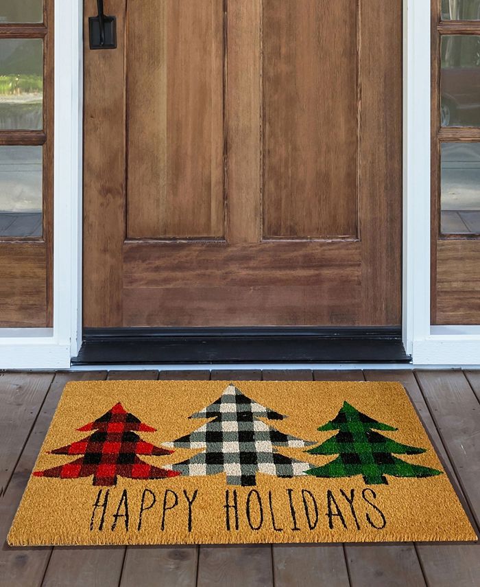 Elrene Holiday Plaid Christmas Tree Coir Doormat Macy's