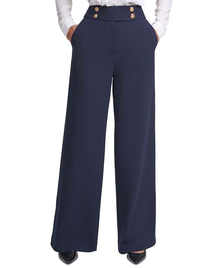 Calvin Klein Petite Button Scuba Crepe Pants - Macy's