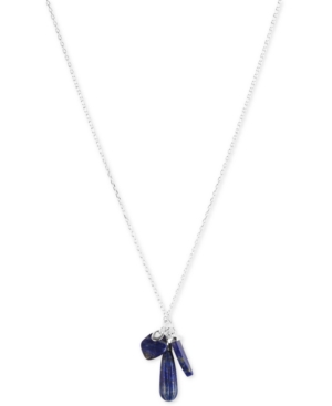 image of Lucky Brand Silver-Tone Triple Gold-Flecked Lapis Long Pendant Necklace, 32
