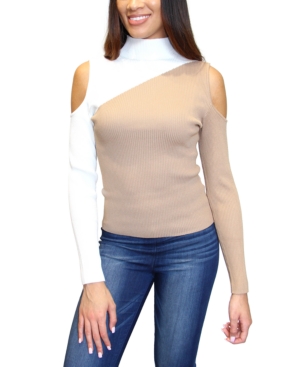 image of Crave Fame Juniors- Cold-Shoulder Mock-Neck Sweater