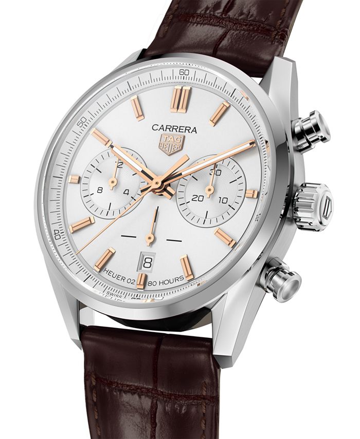 Tag Heuer Carrera Calibre 5 Automatic White Dial Brown Leather Strap Watch for Men - WAR201B.FC6291