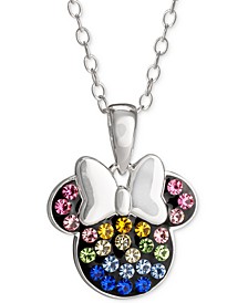 Children's Rainbow Crystal Minnie Mouse 18" Pendant Necklace in Sterling Silver