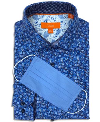 Tallia - Men's Slim-Fit 4-Way Performance Stretch Floral-Print Dress Shirt with Pleated Face Mask
