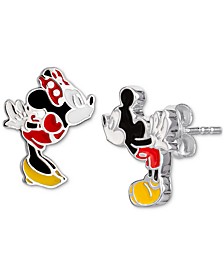 Children's Mickey & Minnie Mouse Mismatched Stud Earrings in Sterling Silver and Enamel
