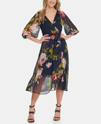 dkny balloon sleeve wrap dress