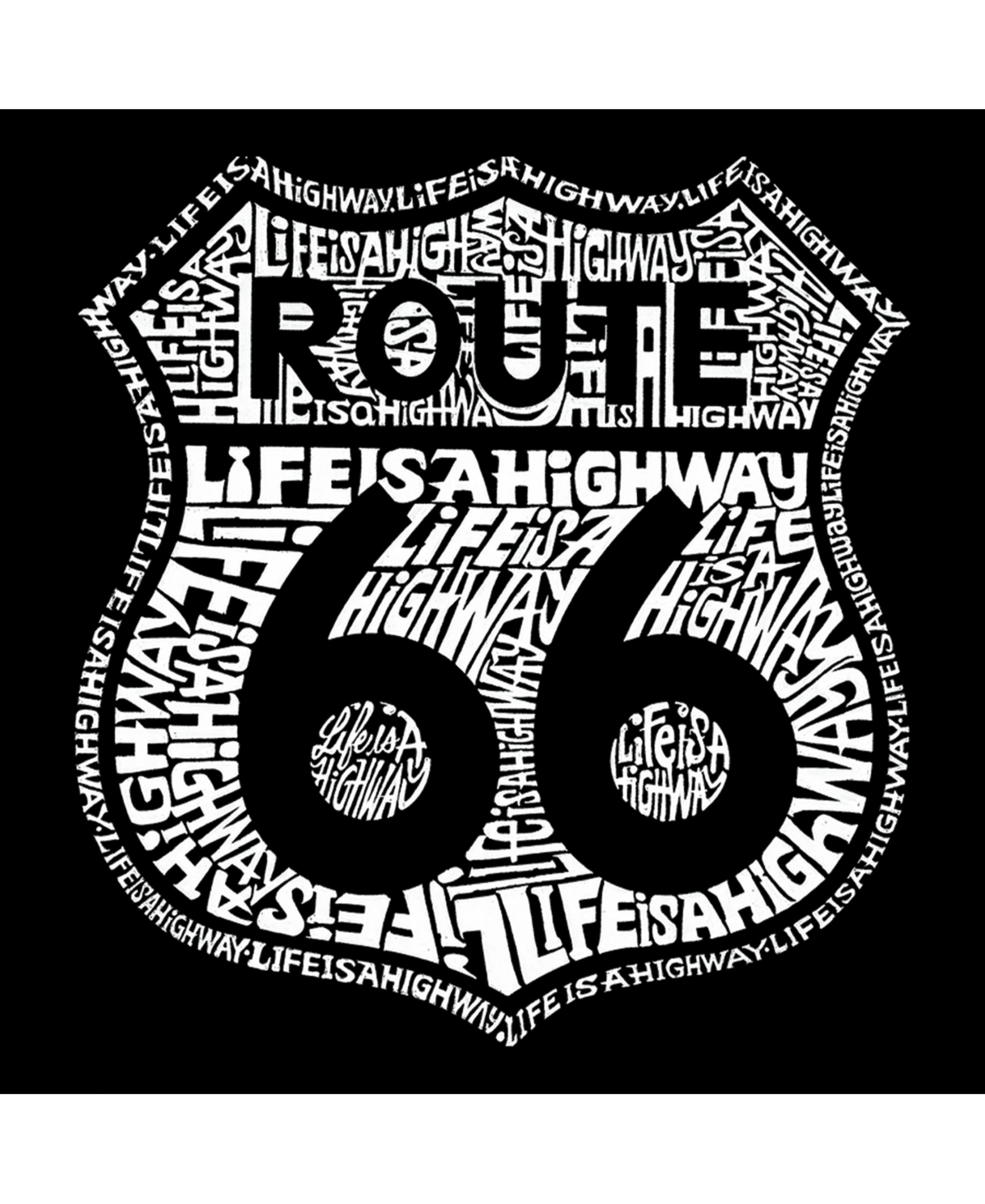La Pop Art Men's Premium Word Art - Route 66 Life Is A Highway T-shirt