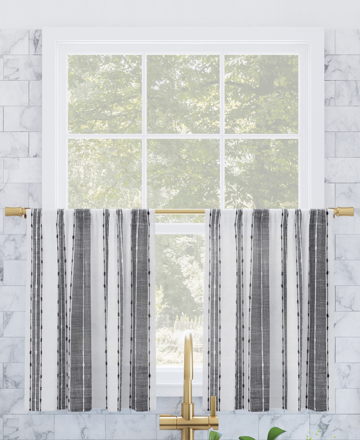 Archaeo Slub Texture Stripe Cafe Curtain Pair, 52 x 24