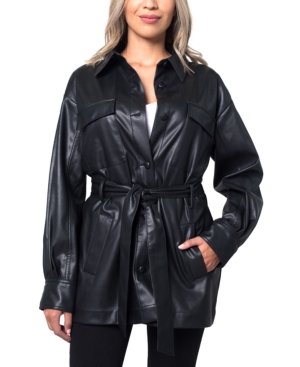 image of Kit & Sky Faux-Leather Shirt Jacket
