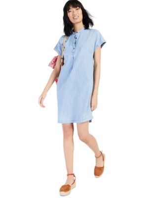 Style & Co - Chambray Mandarin Collar Shift Dress, Created for Macy's