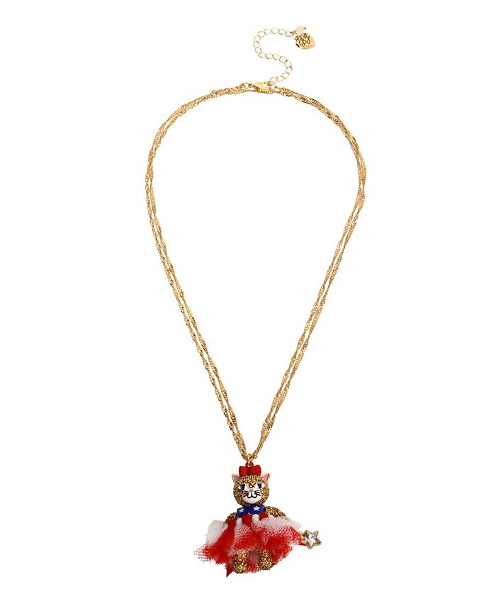 Betsey Johnson Cat Pendant Convertible Necklace 19 3 4