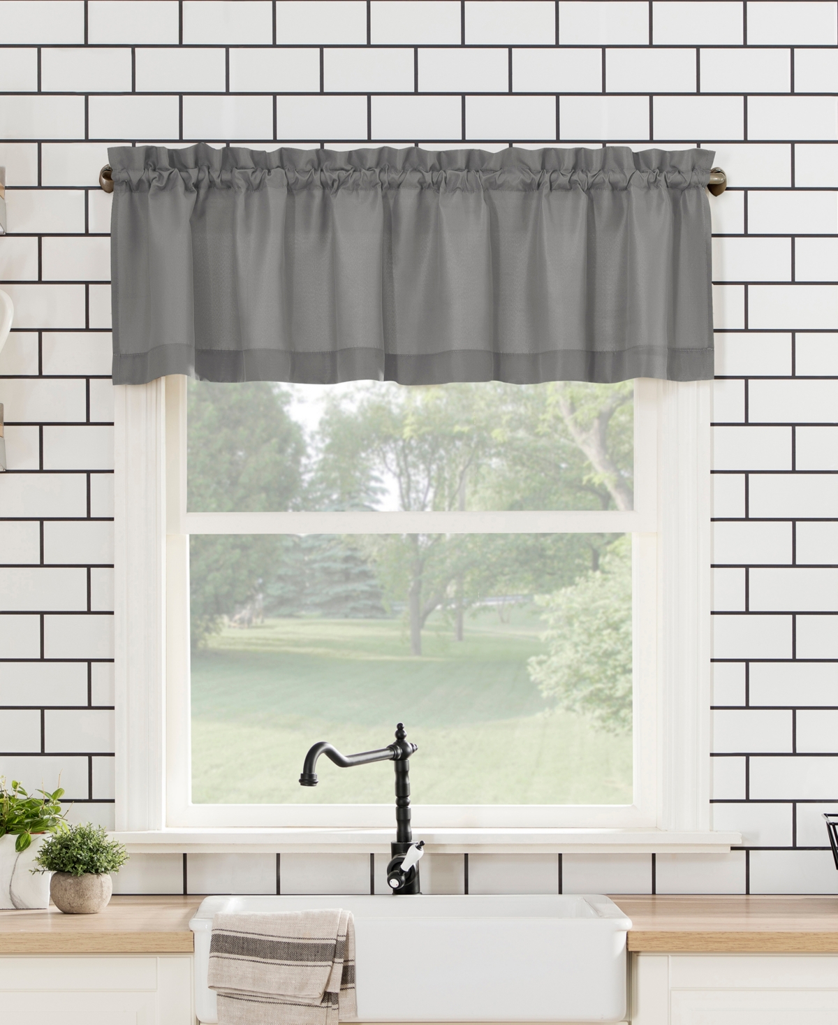 Martine Microfiber Semi-Sheer Rod Pocket Kitchen Curtain Valance Tiers Set