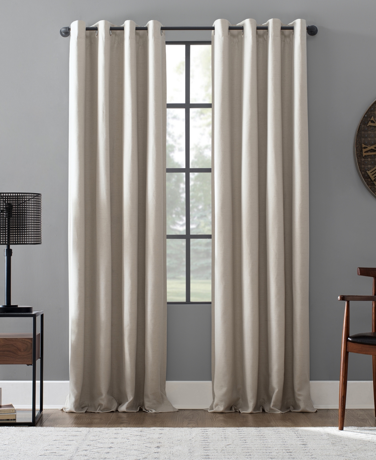Linen Blend Blackout Grommet Top Curtain - Pearl