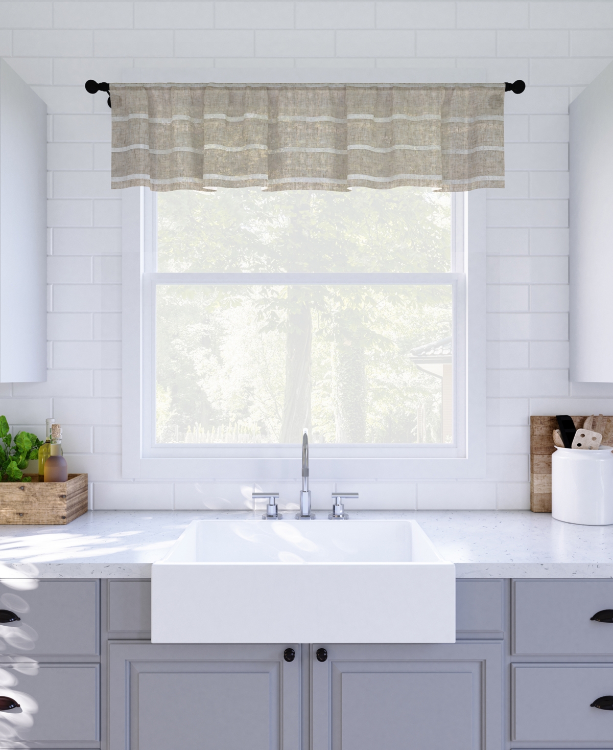 Clean Window Twill Stripe Anti-Dust Cafe Curtain Valance,