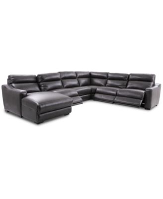 Gabrine 6-Pc. Leather Sectional with 3 Power Headrests and Chaise