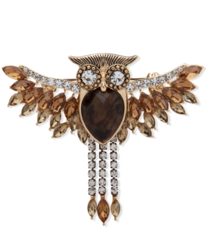 image of Anne Klein Two-Tone Stone Owl Boxed Pin