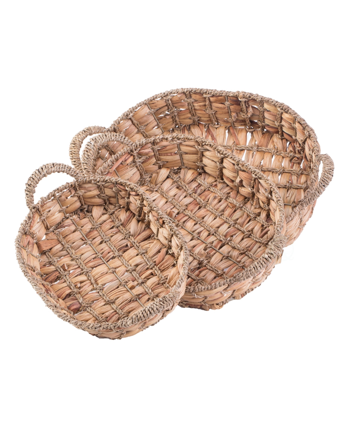 Set of 3 Seagrass Fruit Bread Basket Trays with Handles - Natural