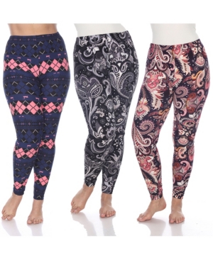 White Mark Women's Plus Size Leggings Pack of 3